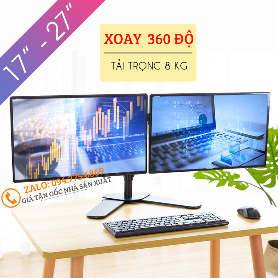 Chân treo hai màn hình 17 - 27 inch - giá treo hai màn hình đặt bàn