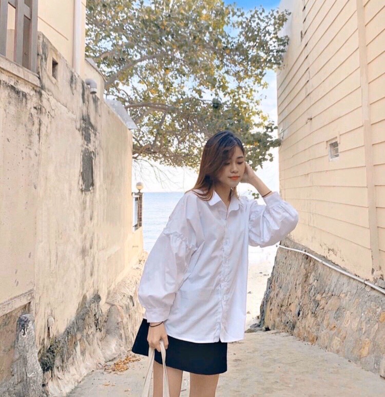Áo sơ mi nữ đi học, đi chơi phối bèo bồng siêu xinh [ SM BỒNG TRƠN]