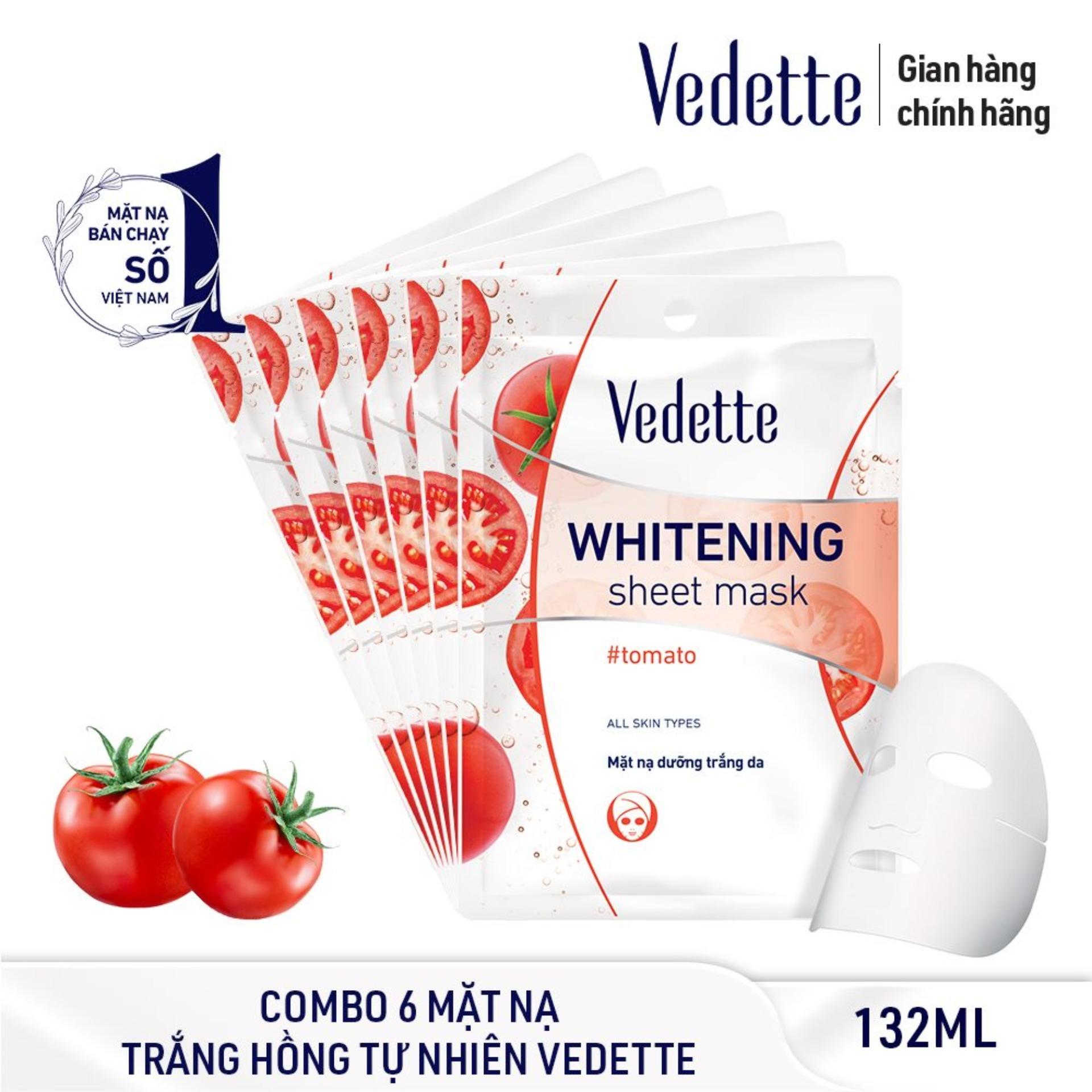 Combo 6 mặt nạ giấy dưỡng trắng da cà chua vedette 22ml x 6