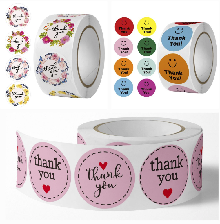 Cuộn 500 tem Sticker Thank you in màu tự dính 2.5cm - Tem cảm ơn