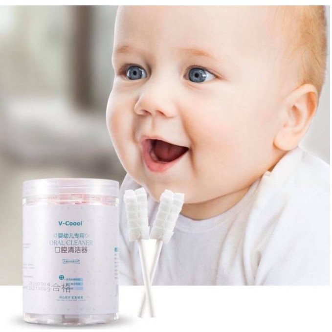 Hộp 30 que rơ lưỡi v- coool, que tưa lưỡi tiệt trùng giúp vệ sinh răng miệng bé