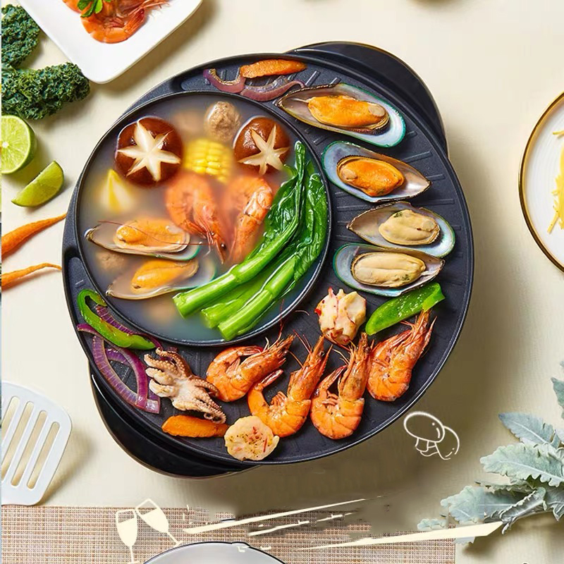 [HCM][ SALE ĐẦU XUÂN ] Chảo Lẩu Nướng 2 Trong 1 Hình Tròn  36CM Chống Dính Siêu Bền Chống Mài Mòn An Toàn Vừa Là Bếp Lẩu Bếp Nướng Giúp Thưởng Thức Cả 2 Món Ăn Cùng Lúc Thiết Kế Kiểu Mới Tiện Dụng An Toàn