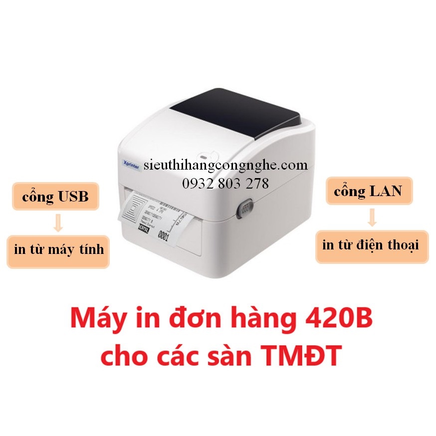 [Mã 253ELSALE hoàn 7 đơn 300K] Máy in đơn hàng TMĐT khổ giấy A6 Xprinter 420B - Tùy chọn cổng