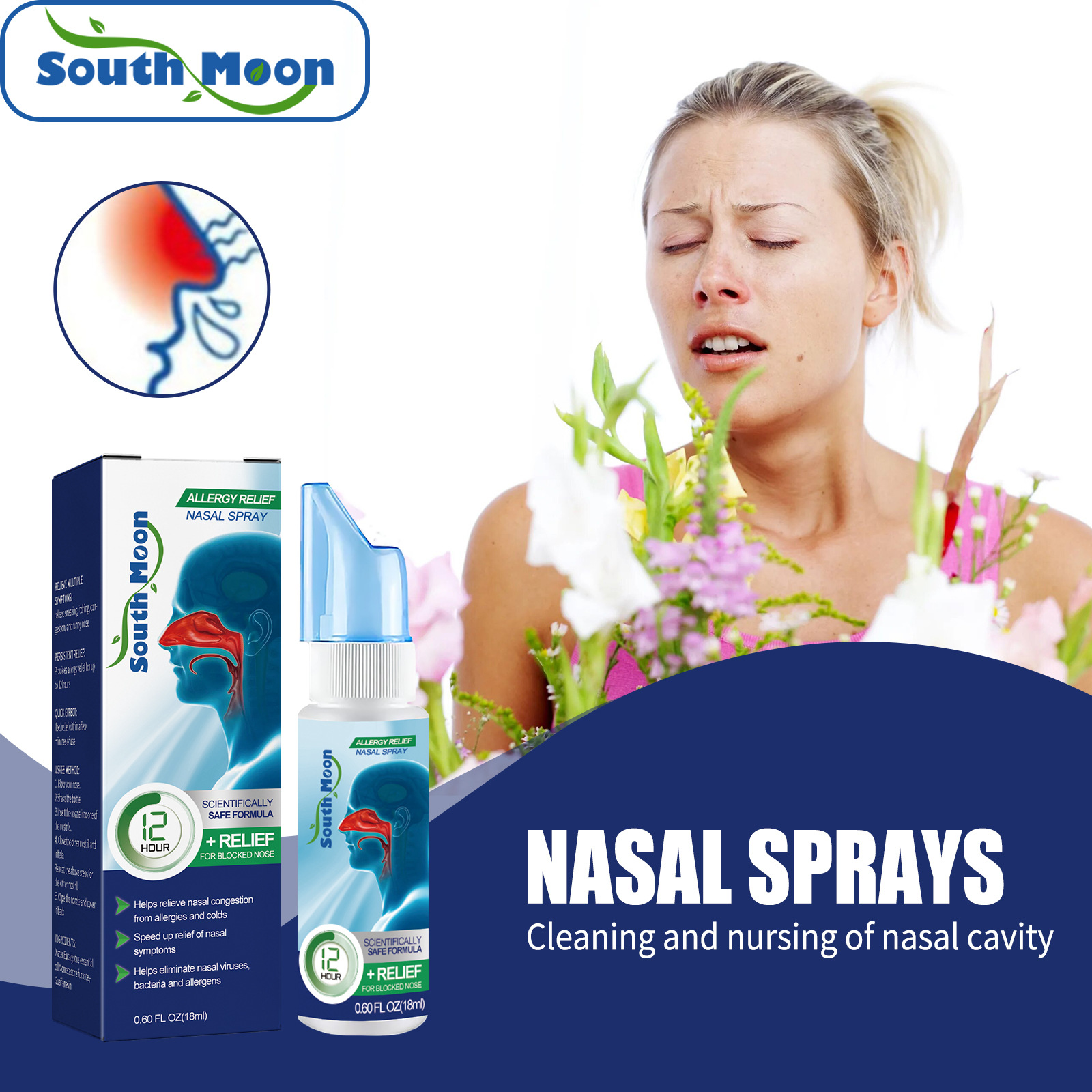 South Moon Nasal Spray Nasal Itching Nasal Congestion Runny Nose Cleaning