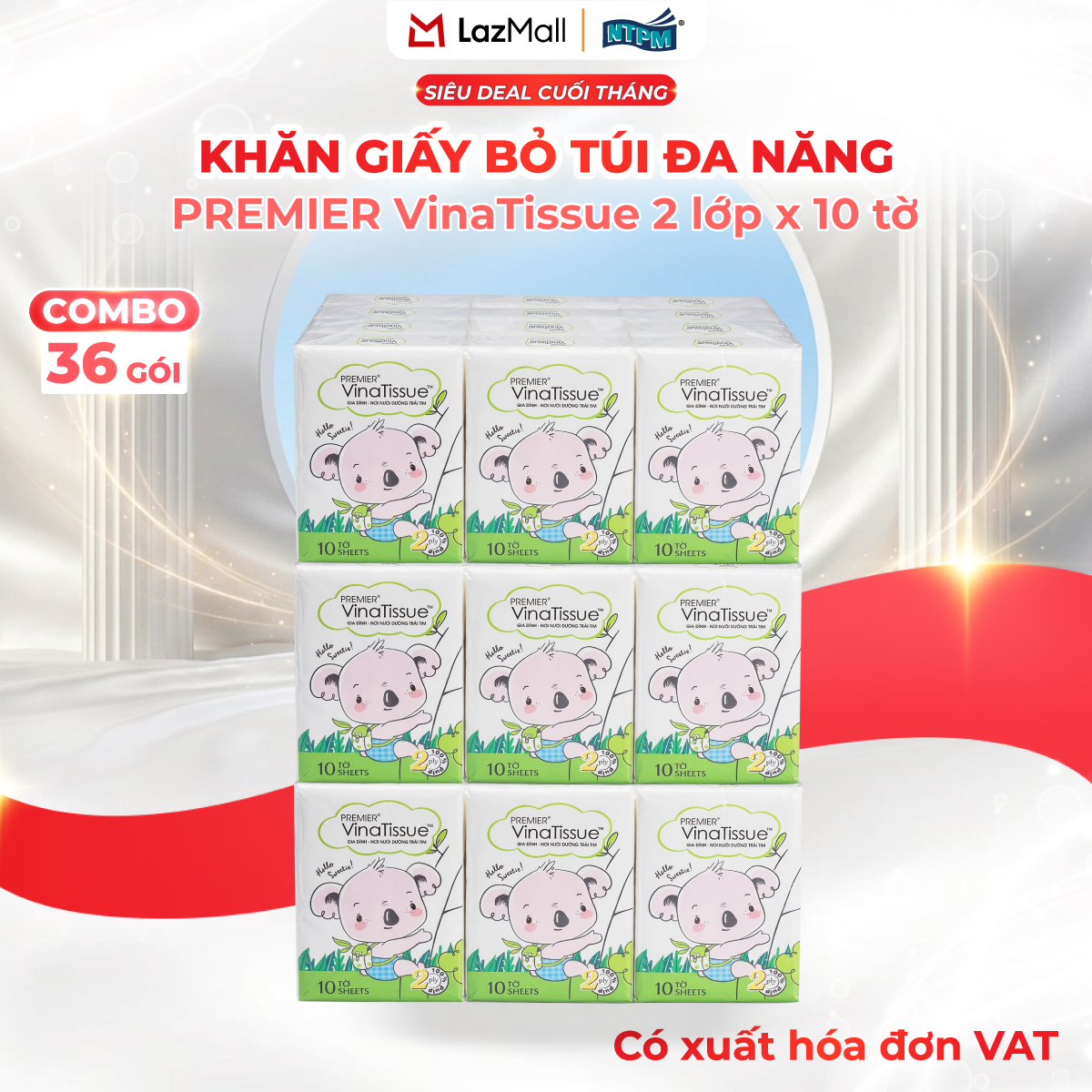 [COMBO 3 LỐC] Khăn giấy bỏ túi đa năng PREMIER VinaTissue, 2 lớp - 100% bột giấy nguyên sinh, không chất tẩy, 12 gói/lốc – Chính hãng