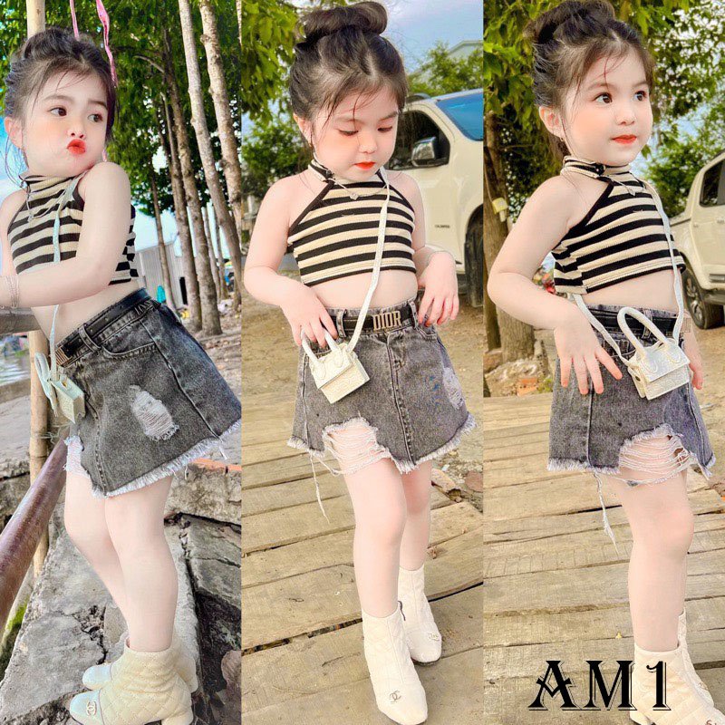 (8-30kg) Áo cổ yếm croptop bé gái Áo Ba Lỗ TB431 TN432 - Chân váy jean cho bé gái TB433 TN434