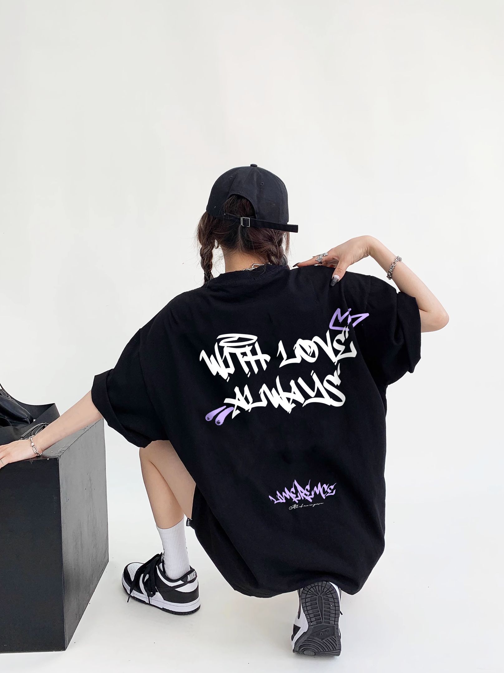 Áo thun form rộng LIMERENCE - Basic Tee Graffiti tím cotton cao cấp co giãn, dày dặn Local Brand