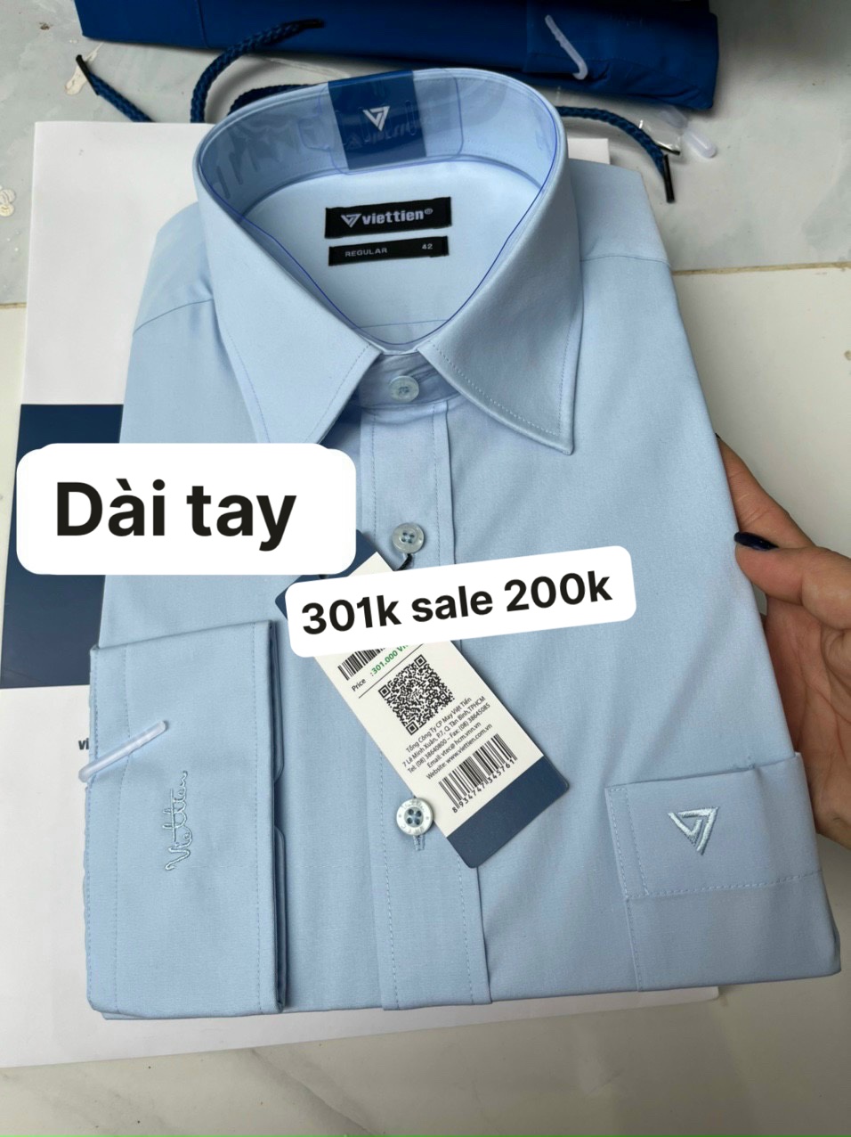 Áo sơ mi việt tiến dài tay giá mác 301k sale 210k
