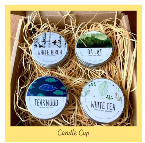 Set mini nến thơm Candle Cup (hộp travel size 45g/ bấc gỗ),  set 4 mùi
