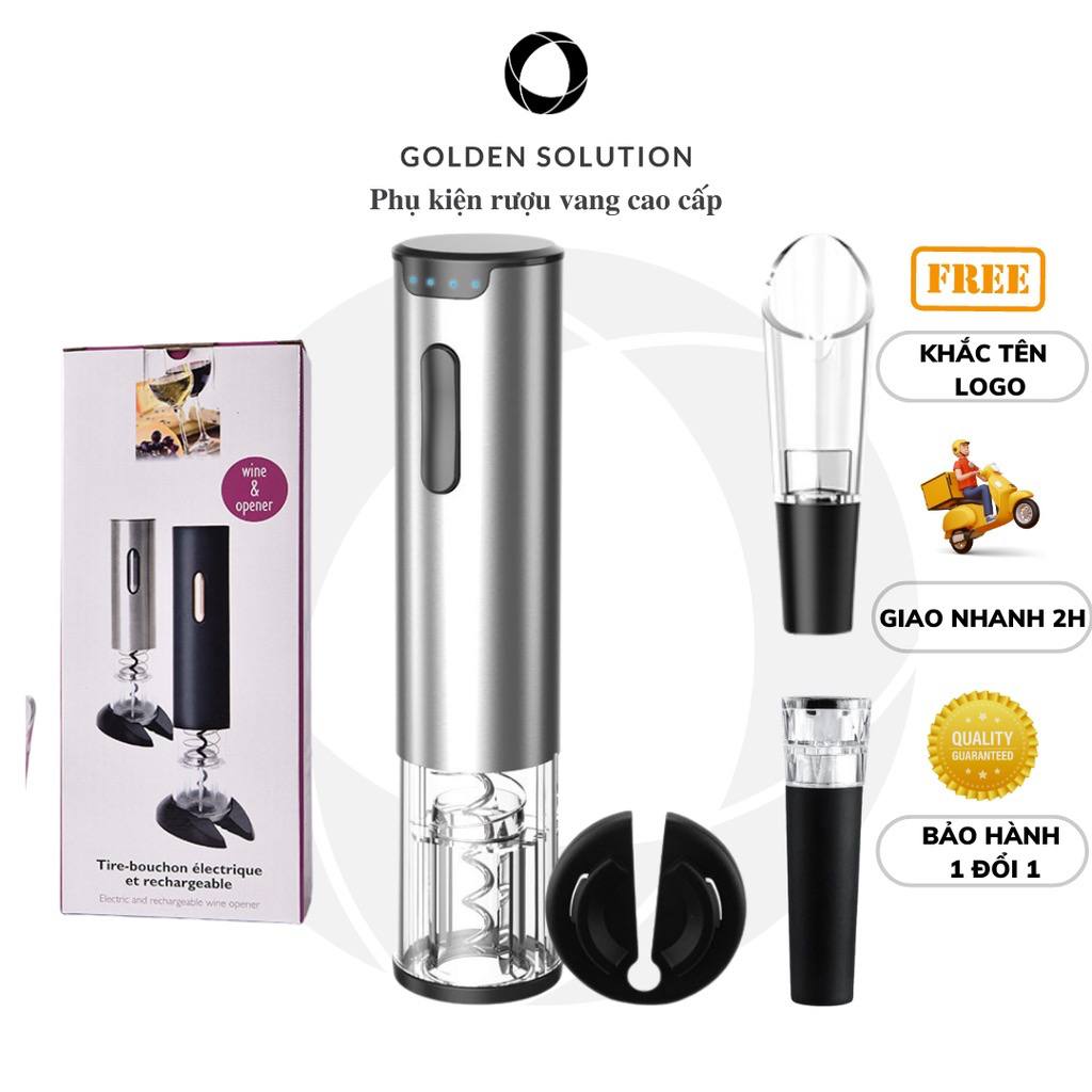 Máy mở vang, set khui vang cao cấp kèm 4 phụ kiện