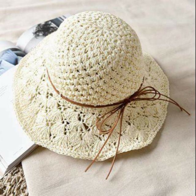 Nón cói mềm nơ dây Vintage cực xinh ,mũ đi biển dễ thương