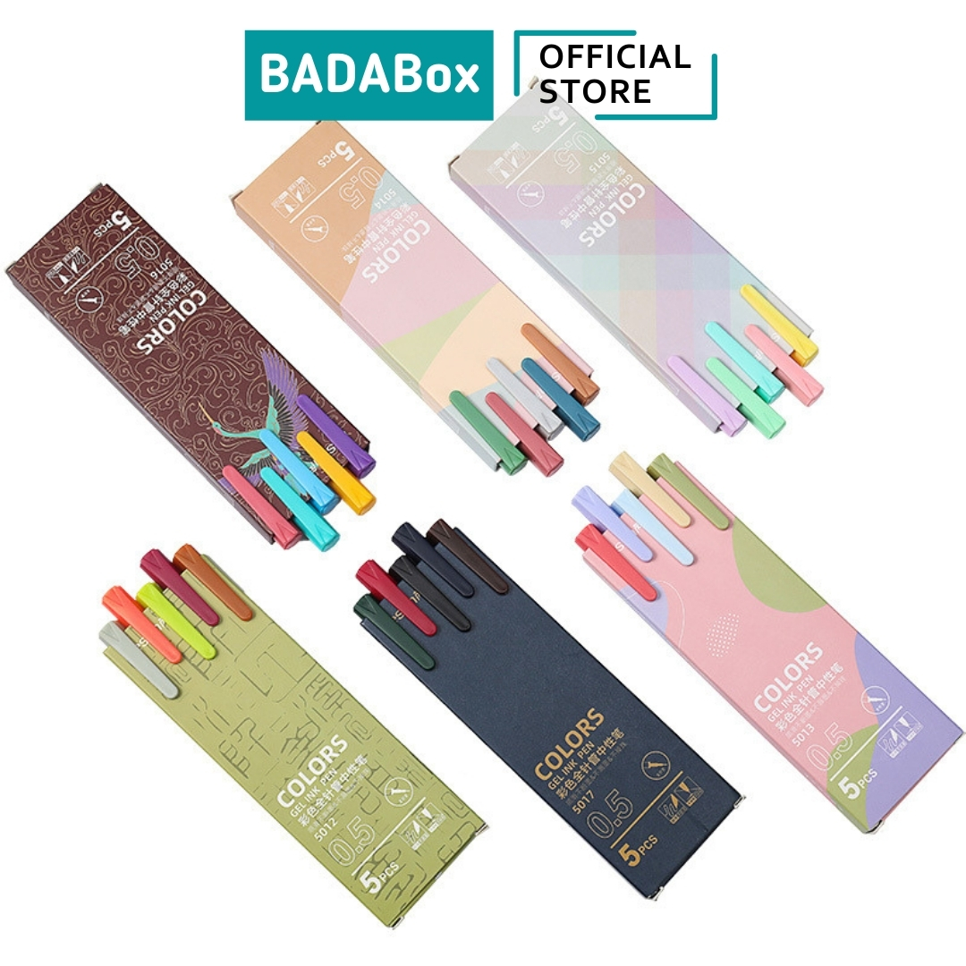 Set 5 bút gel Morandi BADABOX, bút gel kaco RESUN nhiều màu phụ kiện văn phòng phẩm