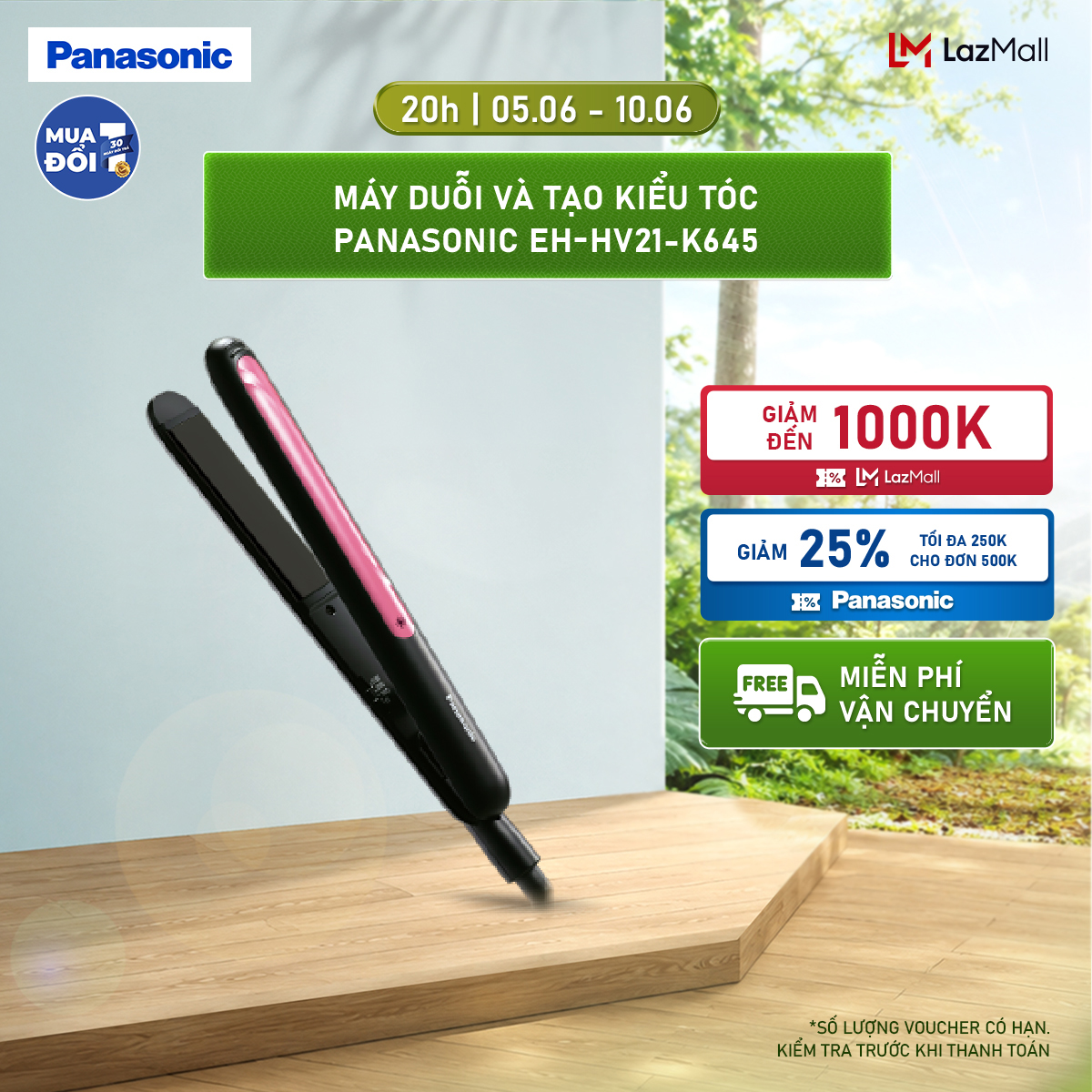 [Thu thập voucher 10% tối đa 150k]Máy Duỗi và Tạo Kiểu Tóc Panasonic EH-HV21-K645 - Bản Là Trượt Keratin Và Dầu Dừa Phân Bổ Nhiệt Đều - Tạo Kiểu Nhanh Chóng – Bảo Hành Chính Hãng 12 tháng