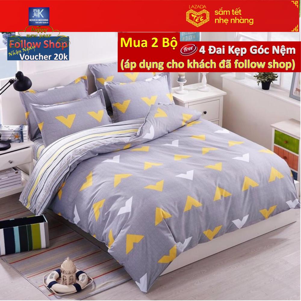 Bộ chăn ga gối poly chữ v 1m8x2m