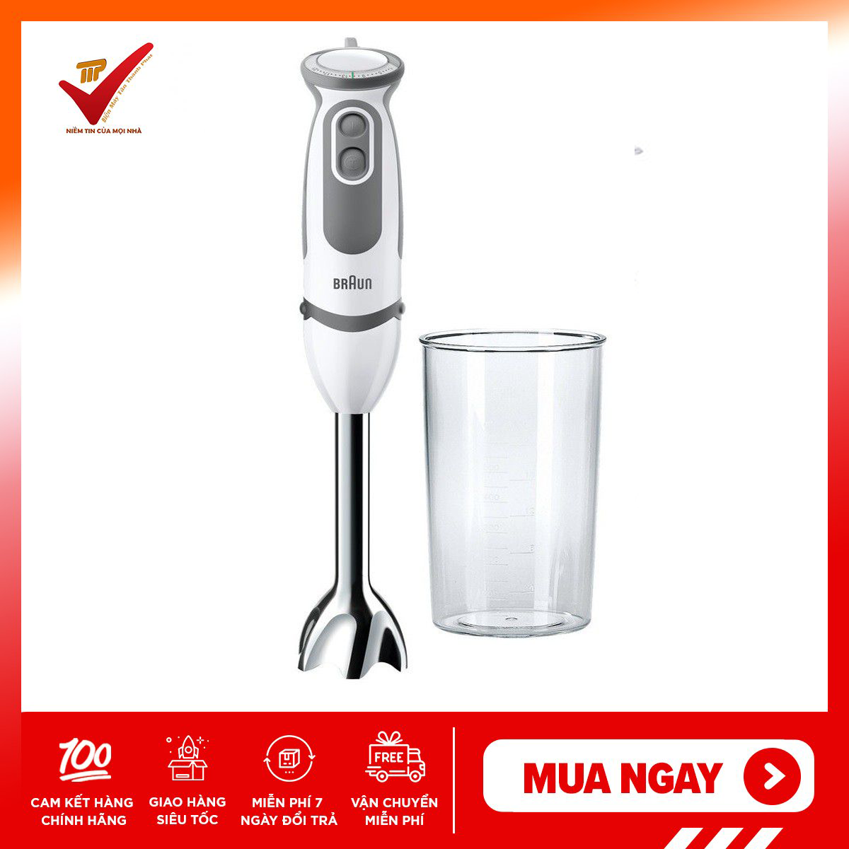 Máy xay cầm tay Braun MQ5200 thay thế Braun MQ5000 - Chất lượng Đức - Dung tích 600ml - Công suất 1000W - điều chỉnh với 21 tốc độ bằng bánh lăn, công nghệ Powerbell