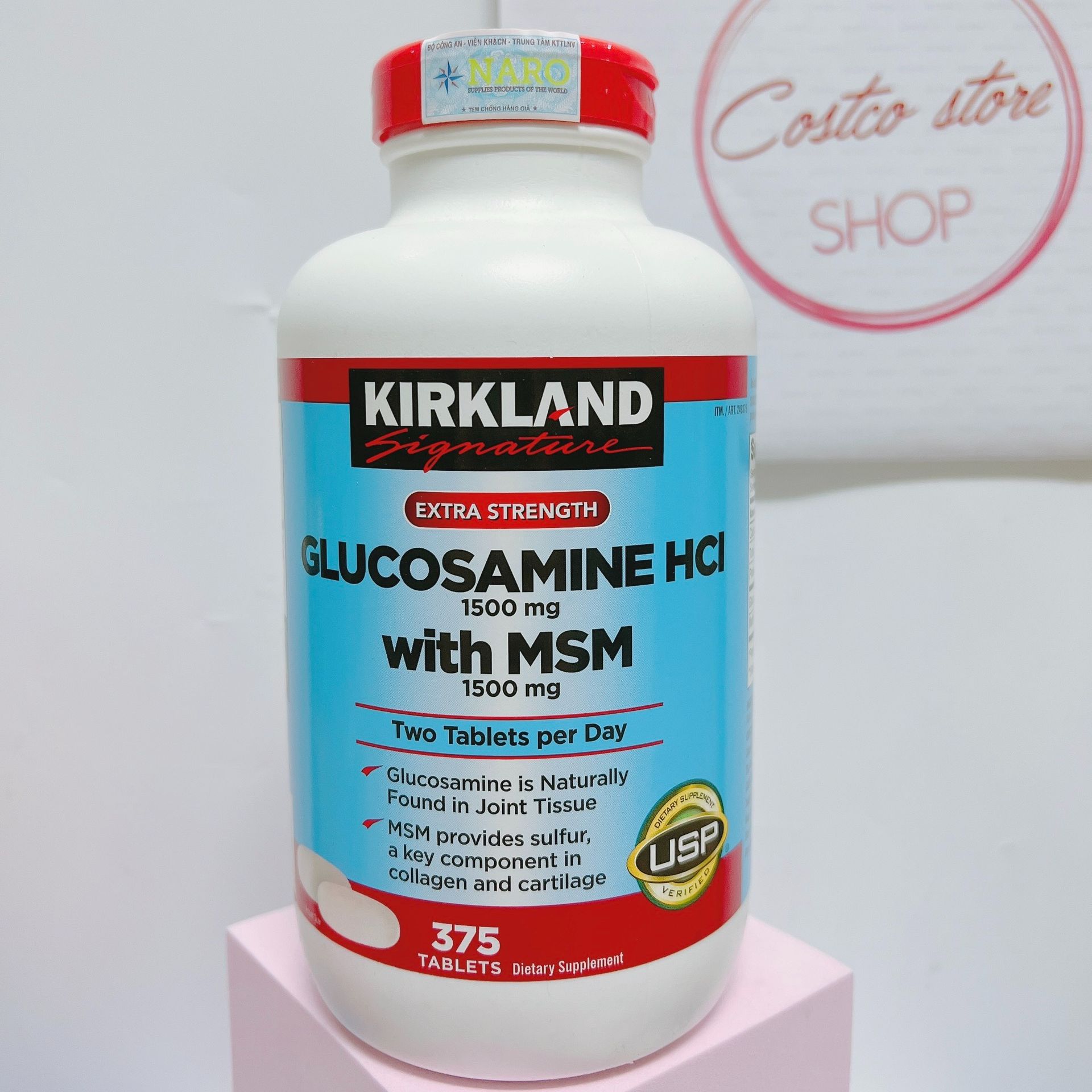 viên uống glucosamine HCL 1500mg with MSM 1500 kirkland 375 viên mỹ
