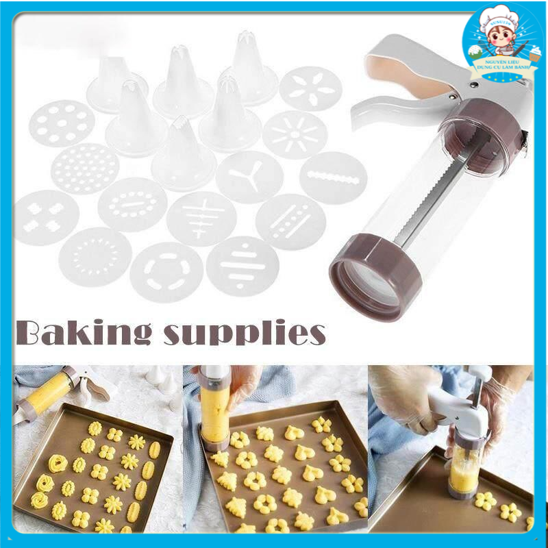 Bộ dụng cụ ép bánh quy 12 mặt nhấn 6 đầu bơm,khuôn nhấn bánh quy cookies bằng nhựa