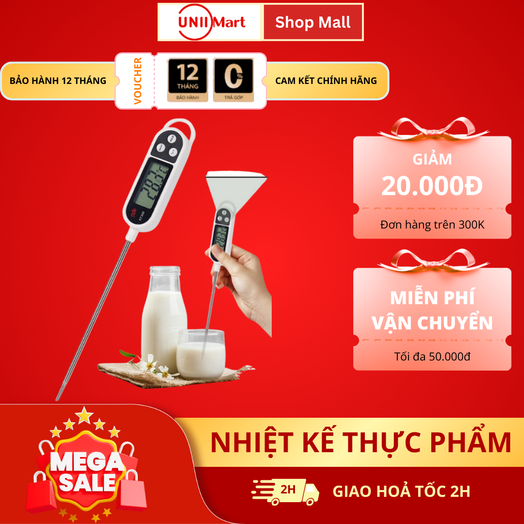 Nhiệt kế nấu ăn, pha sữa KAW KT300 Chính hãng An toàn Độ Chính Xác Cao, BH12 tháng, Lỗi 1 đổi 1