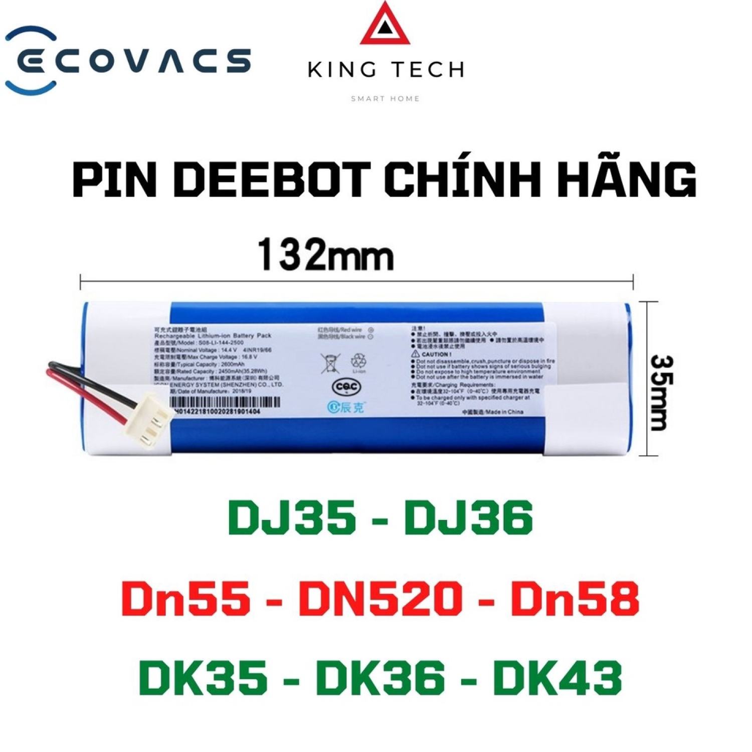 Pin chính hãng mới 100% cho robot hut bụi ecovacs dj35 dj36 dn55 dn56 dn 33 dn 520
