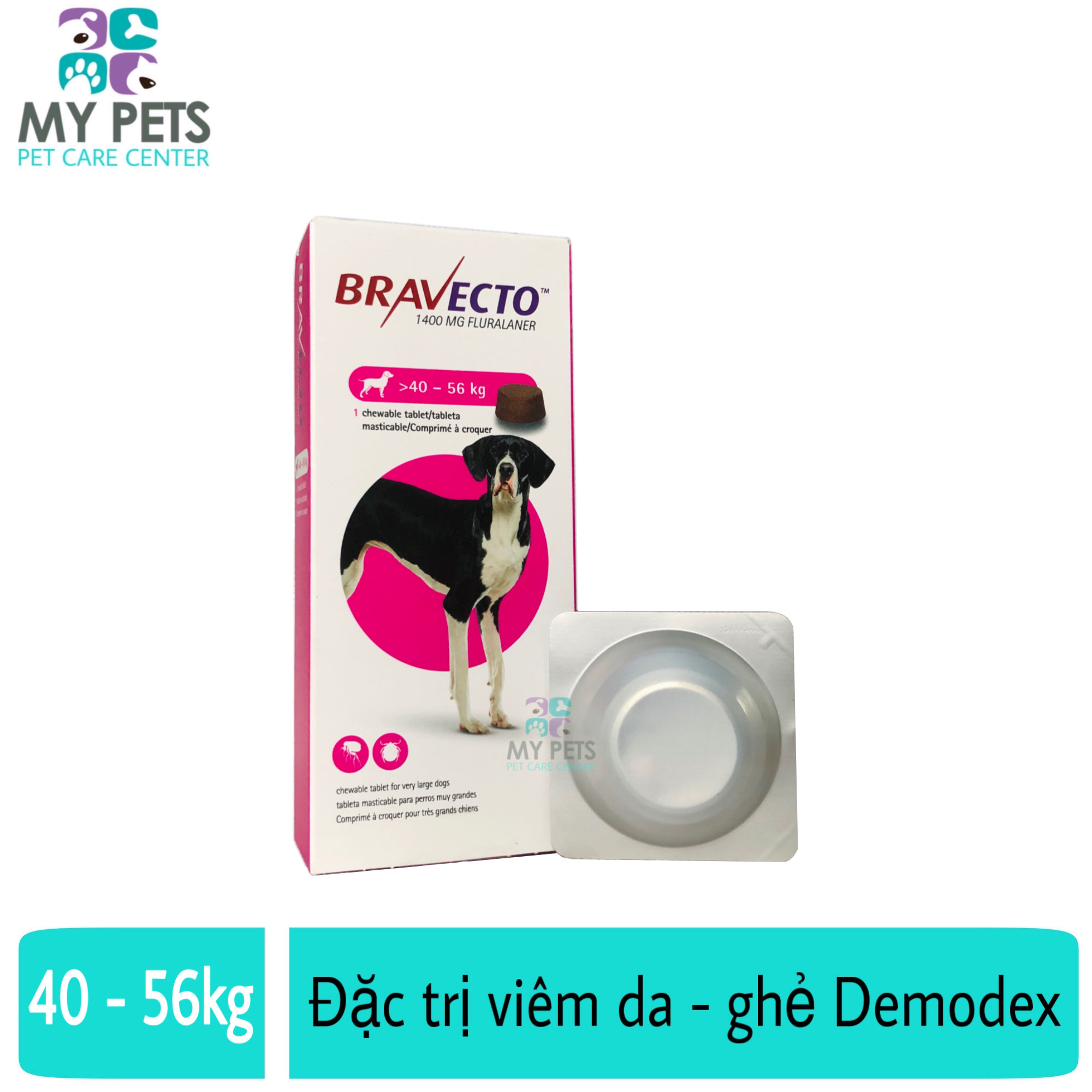 Thuốc trị ve bọ chét viêm da ghẻ máu demodex cho chó - Bravecto 40 - 56kg