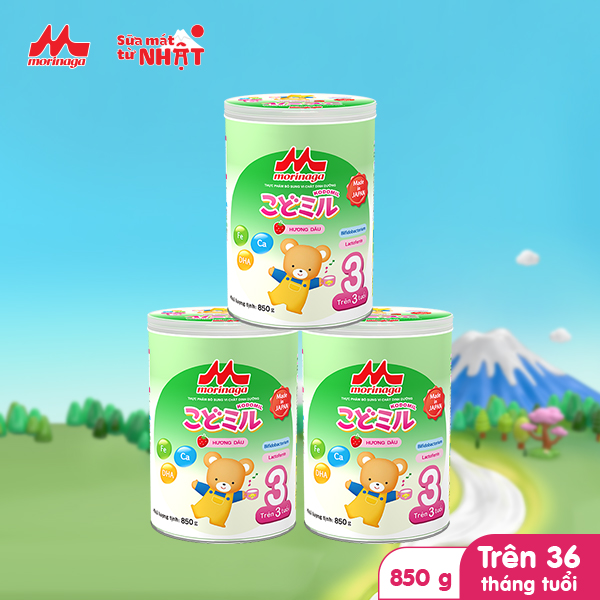 Combo 3 lon sữa morinaga kodomil số 3 nhật bản 850g cho bé từ 3 tuổi chính hãng, hương vị đa dạng