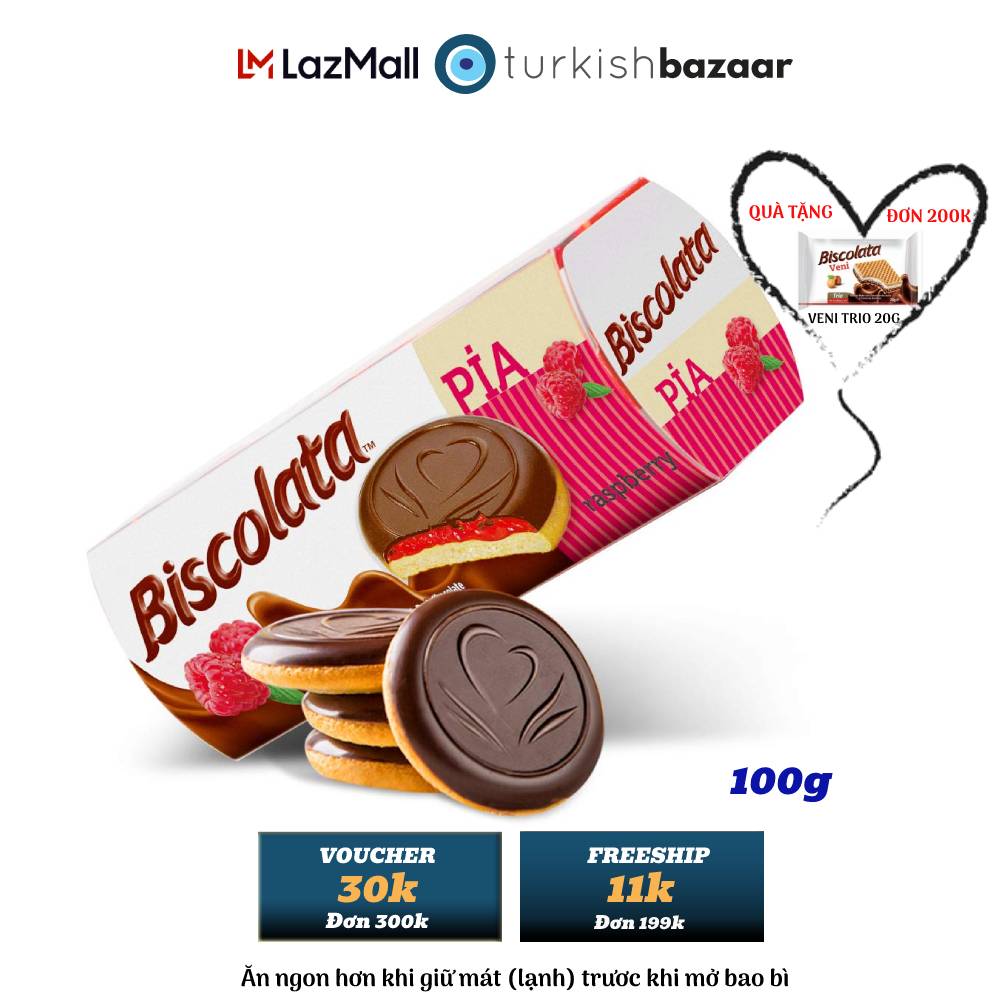 Bánh Socola nhân mứt mâm xôi Biscolata Pia 100g