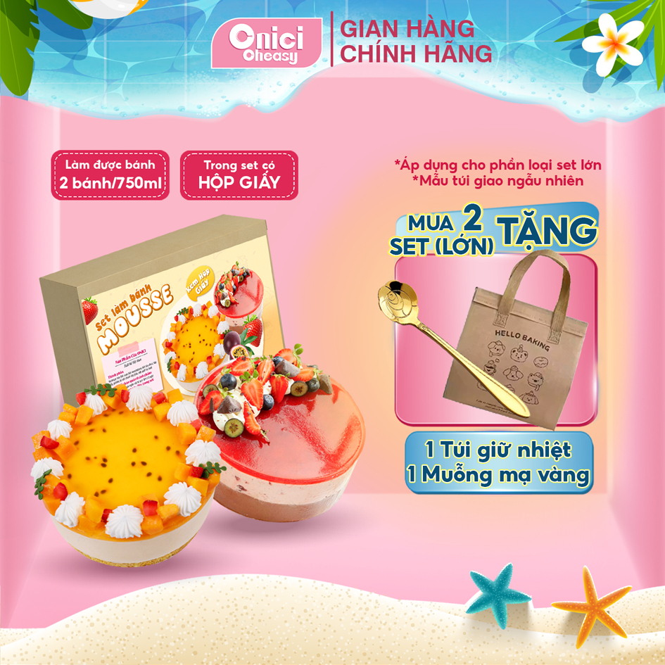 Set làm bánh mousse kèm HỘP GIẤY thượng hạng 2 vị chanh dây và dâu ONICI thành phẩm 750ml/bánh