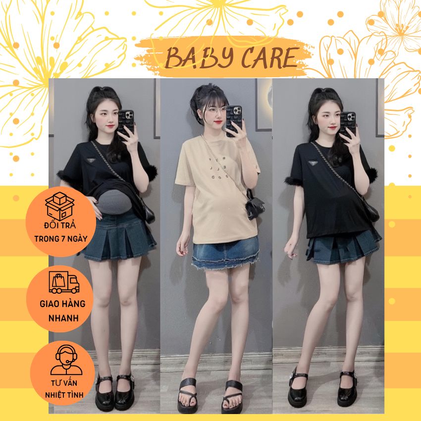 Chân váy jean bầu ngắn trẻ trung cho mẹ bầu m326- chân váy bò xếp ly siêu xinh