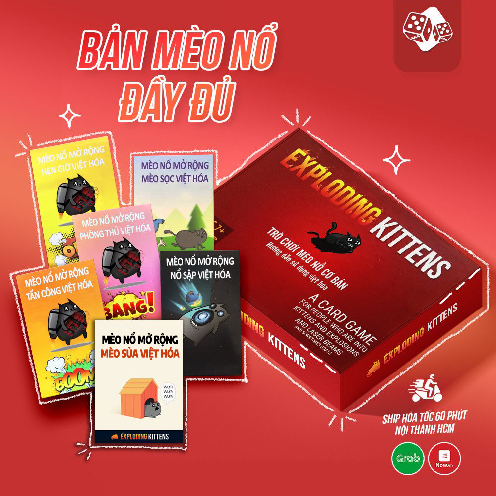 Combo mèo nổ exploding và đầy đủ 6 bản mèo nổ mở rộng top boardgame việt hóa - all in one