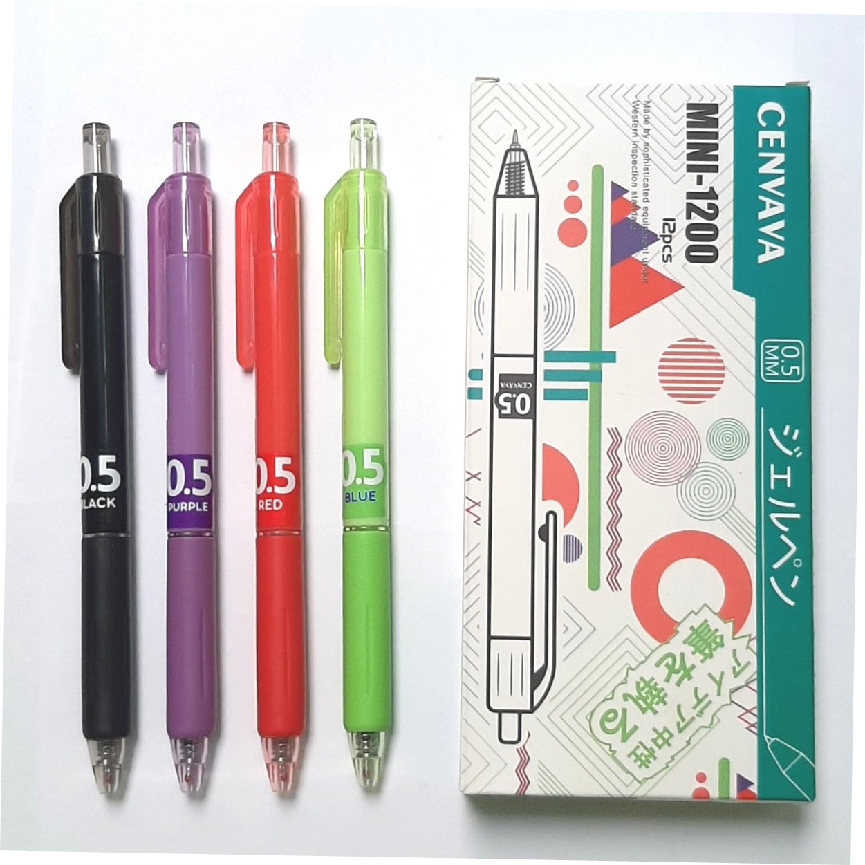 Hộp 12 cây bút gel bấm mini cenvava 1200 - ngòi 0.5mm siêu êm
