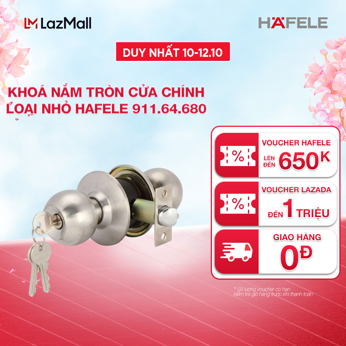 Khóa Tay Nắm Tròn Cho Nhà Vệ Sinh / Cửa Chính Hafele Loại Nhỏ 911.64.684 / 911.64.680