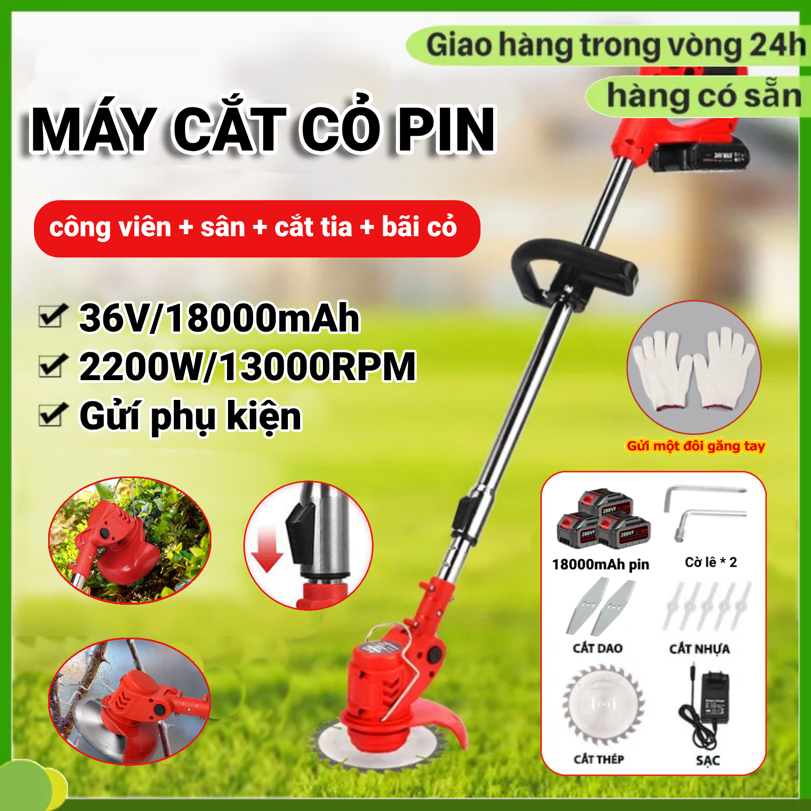 Máy cắt cỏ dùng pin 18000mah, máy cắt cỏ tỉa cành cầm tay, máy cắt cỏ không dây, máy phát cỏ bằng pin, công suất 2200w, tốc độ 18500 rpm