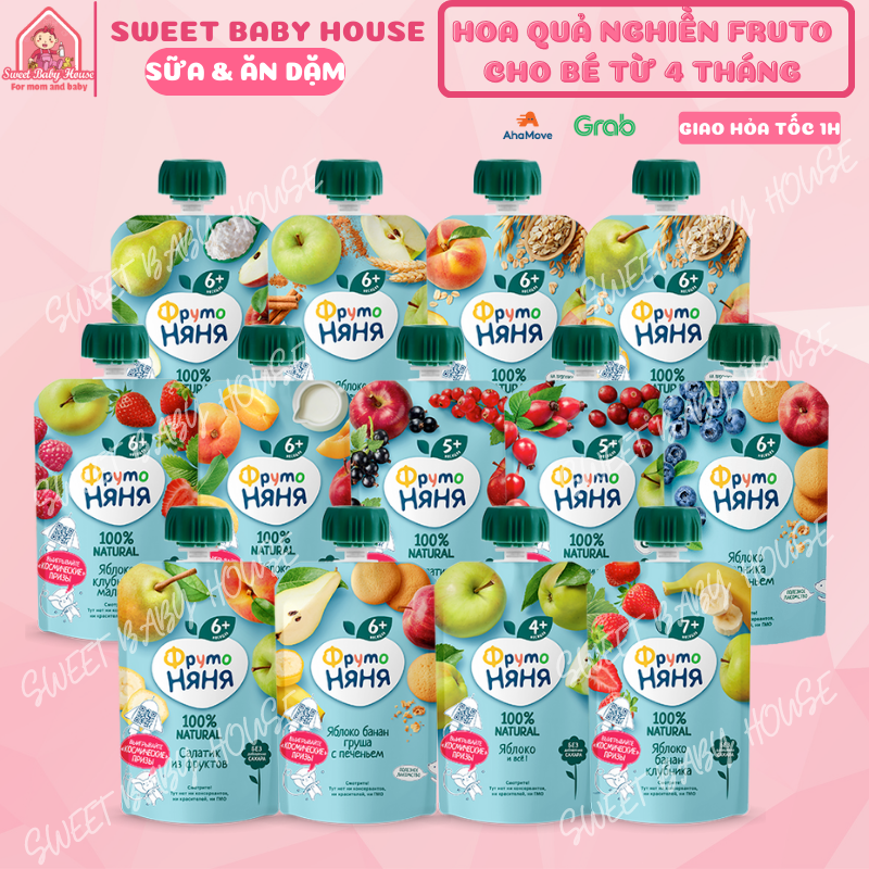 Hoa quả nghiền fruto nga 90g cho bé ăn dặm từ 5 tháng - date 1/2025