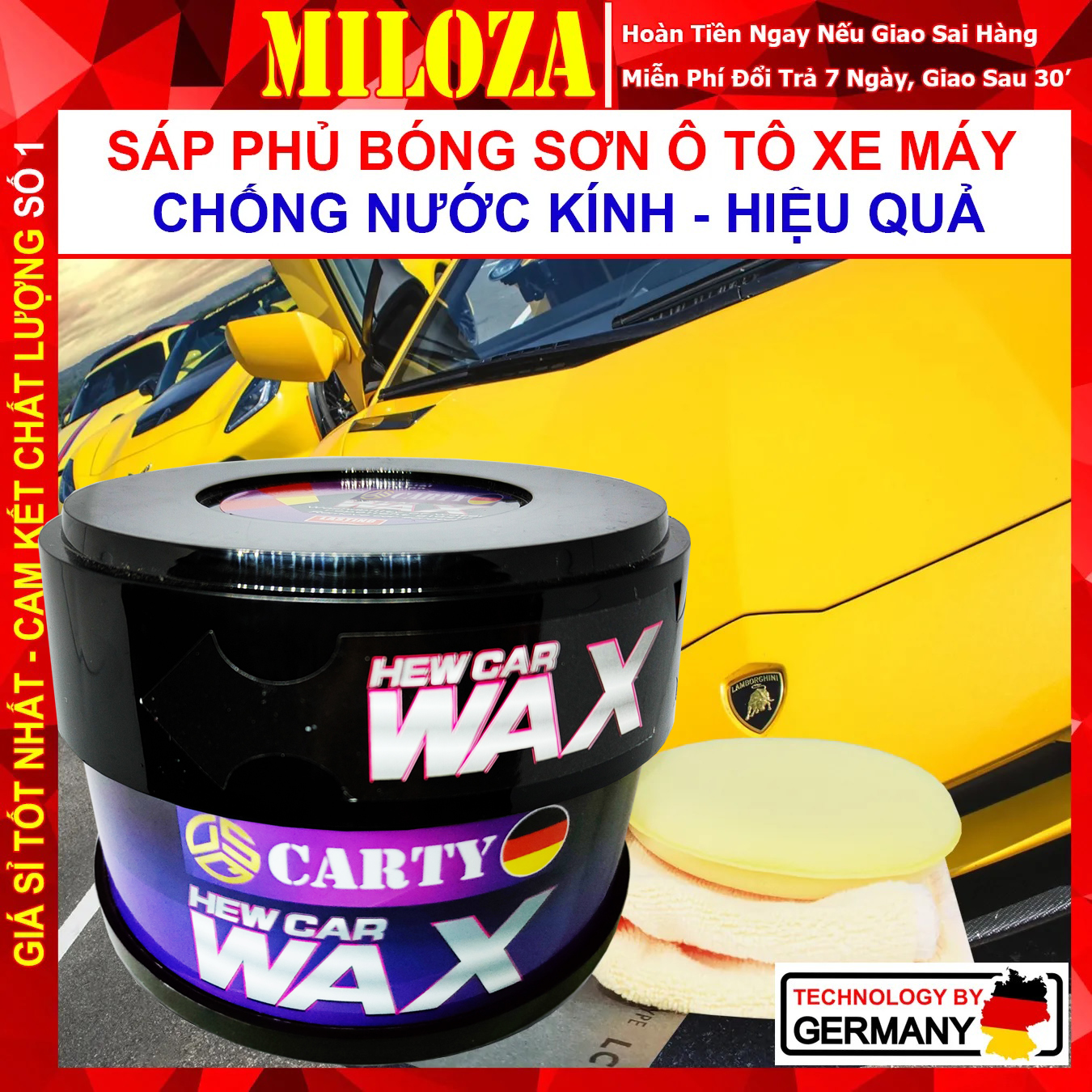 Phủ bóng sơn xe chống nước carty 300g - phủ bóng ô tô - phủ bóng xe máy - sáp đánh bóng ô tô, xe máy - tặng kèm mút xốp, khăn lau - miloza