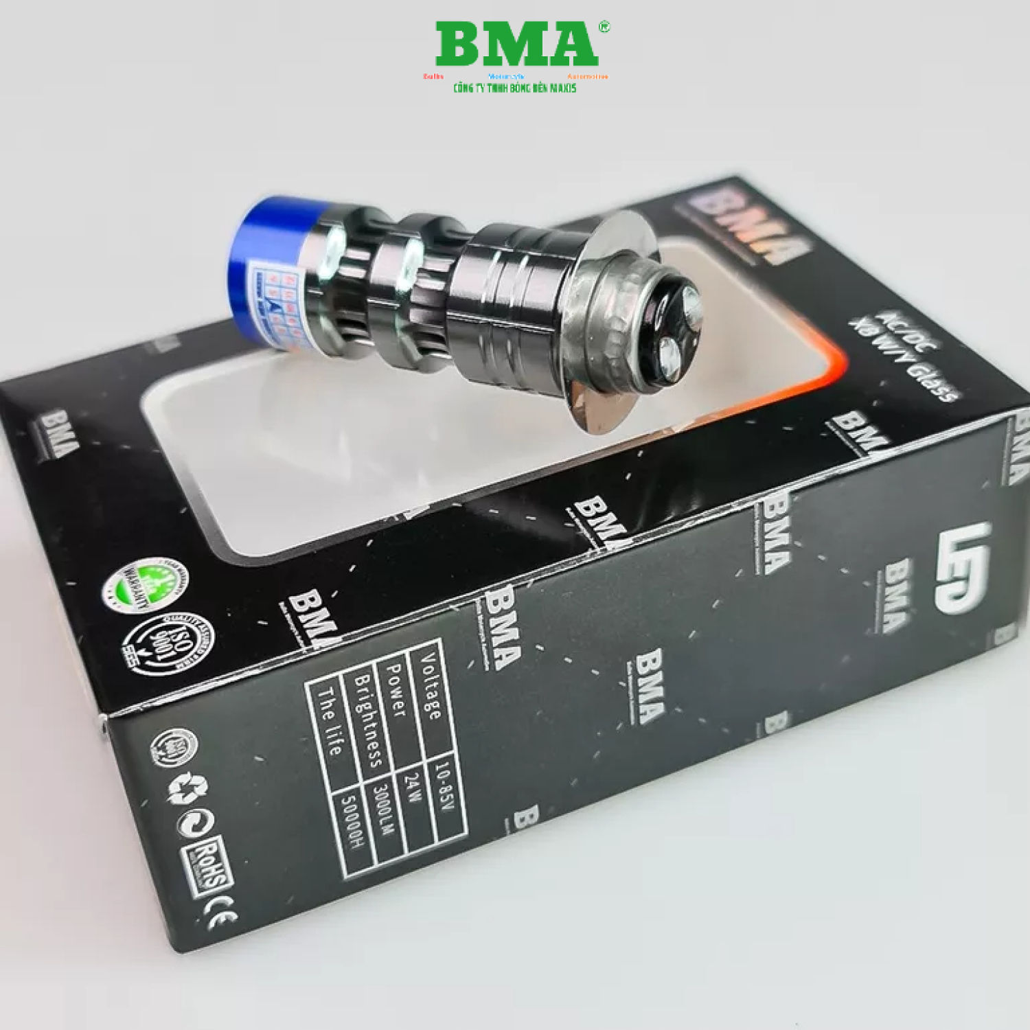 Đèn pha bi cầu mini x8 bma - chân m5 bi cầu cos vàng. pha trắng lắp dream, wave nhỏ, future 1...