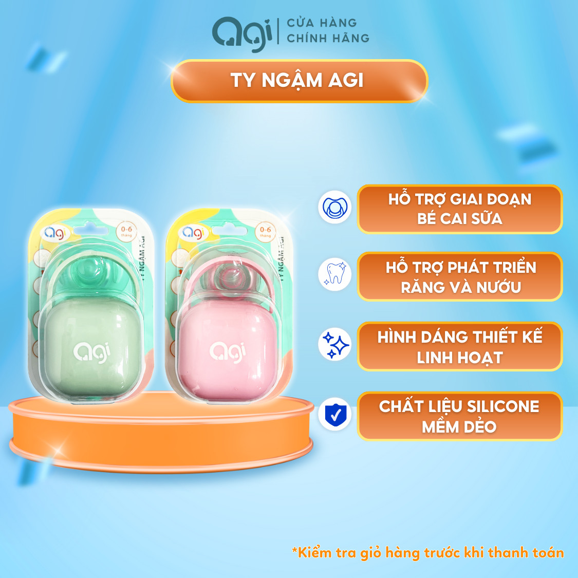 Ty ngậm agi màu xanh / hồng