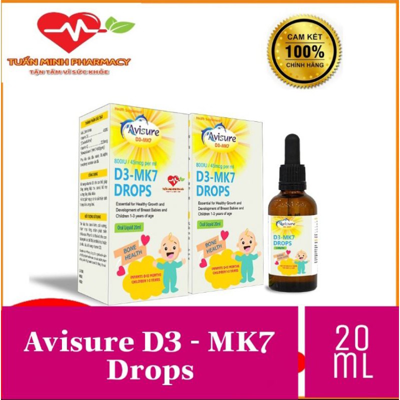 Avisure D3 - MK7 Drops - bổ sung vitamin D3 và K2 giúp tăng cường hấp thu canxi, hỗ trợ xương răng chắc khỏe
