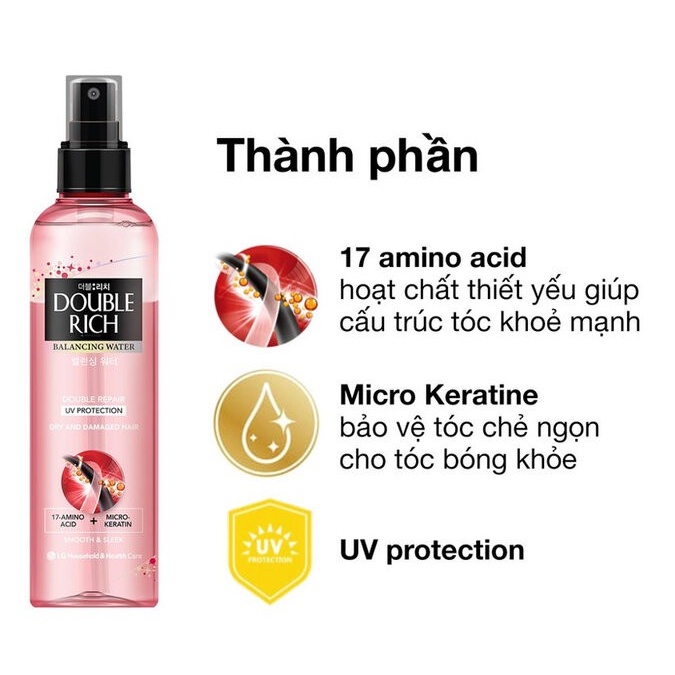 Xịt nước dưỡng tóc Double rich 120ml chăm sóc tóc hư tổn Double Rich Balancing Water Revitalize 120ml (HỒNG)