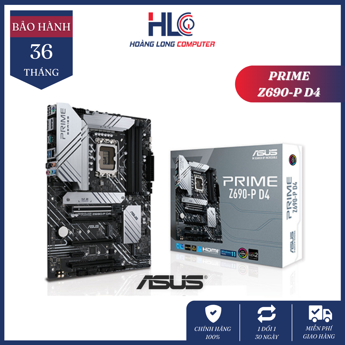 Mainboard asus prime z690-p d4-csm - intel z690, socket 1700, atx, 4 khe ram ddr4 - bo mạch chủ pc chính hãng asus mới 100% - bảo hành 36 tháng 1 đổi 1 - hlc gaming