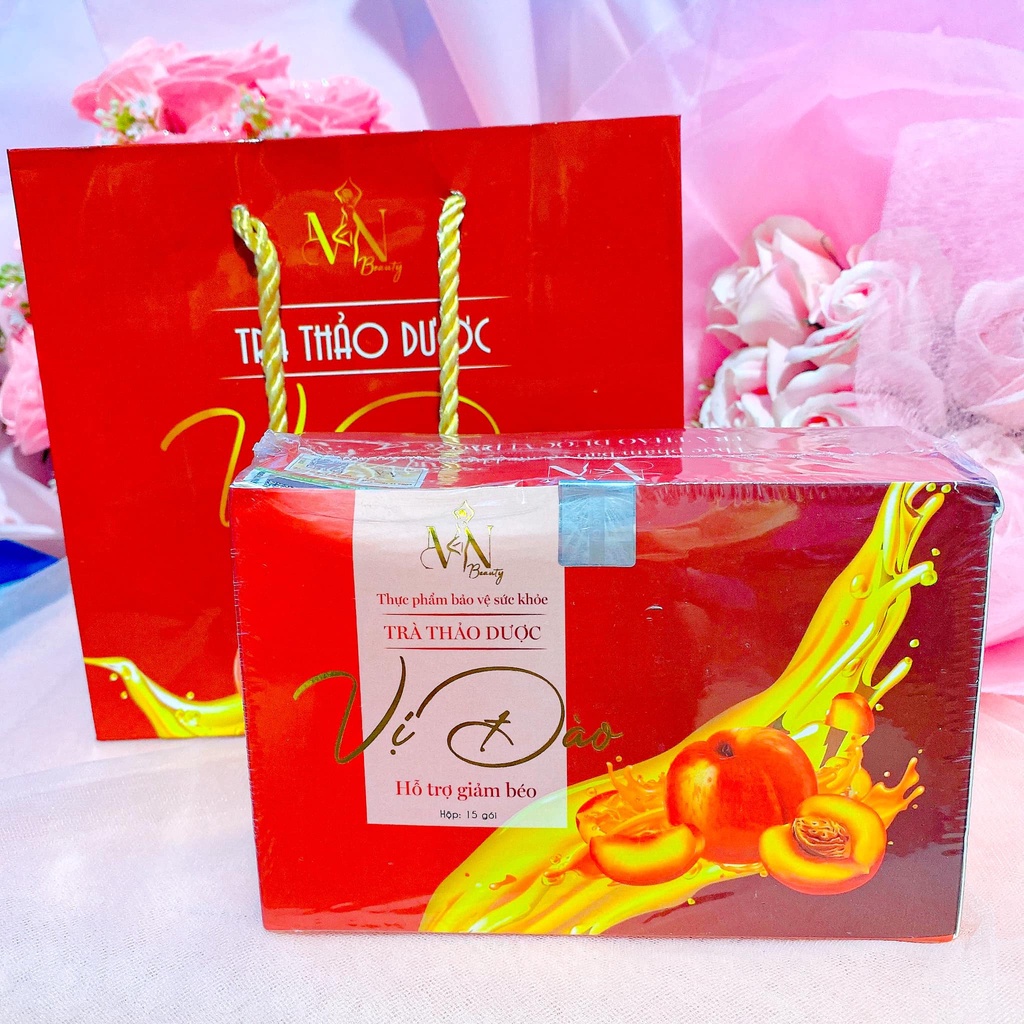 Trà giảm cân vị đào chính hãng đông anh hộp 15 gói tặng kèm detox rau củ