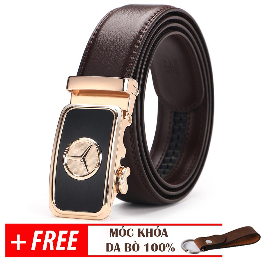 Thắt lưng dây nịt nam da bò 2 lớp Manzo 253 mặt khóa Mercedes - tặng móc khóa da bò