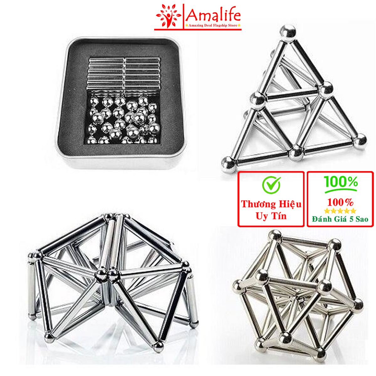 Bộ bi nam châm xếp hình, bộ đồ chơi xếp hình thông minh nam châm, thanh bi nam châm buckyball - hàng chính hãng amalife
