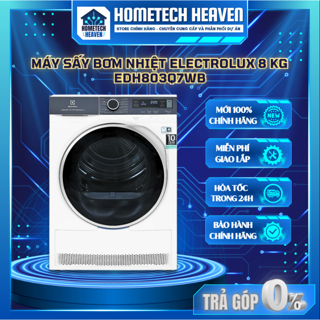 [EDH803Q7WB] Máy sấy quần áo bơm nhiệt Electrolux 8 kg EDH803Q7WB - Hàng Chính Hãng