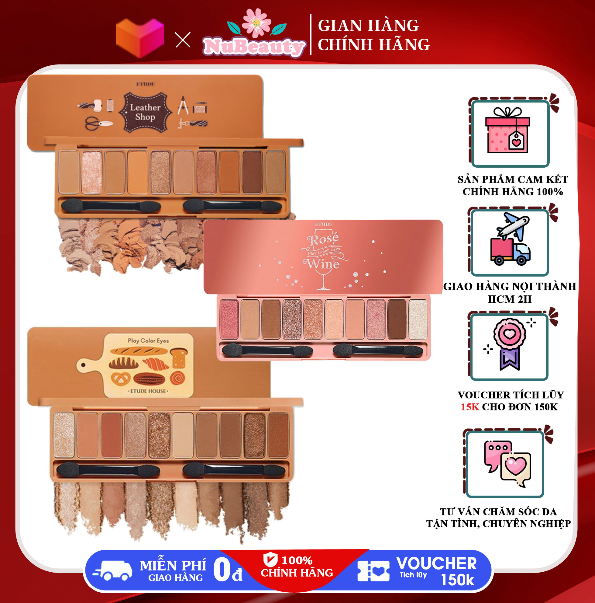 "chính hãng" bảng phấn mắt 10 màu siêu xinh etude play color eyes - bakehouse - wine party - caffeine holic - peach farm - leather shop - rose wine - good morning camping - nubeauty