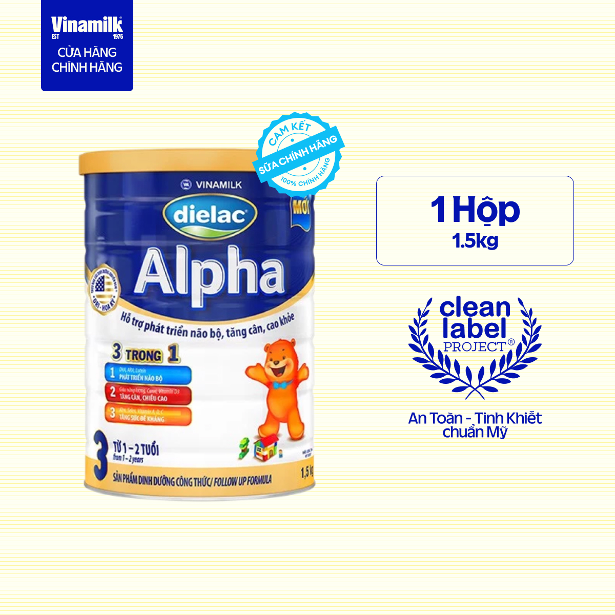 Sữa bột Vinamilk Dielac Alpha 3 - Hộp thiếc 1500gr (cho trẻ từ 1 - 2 tuổi) - Sữa công thức 3 trong