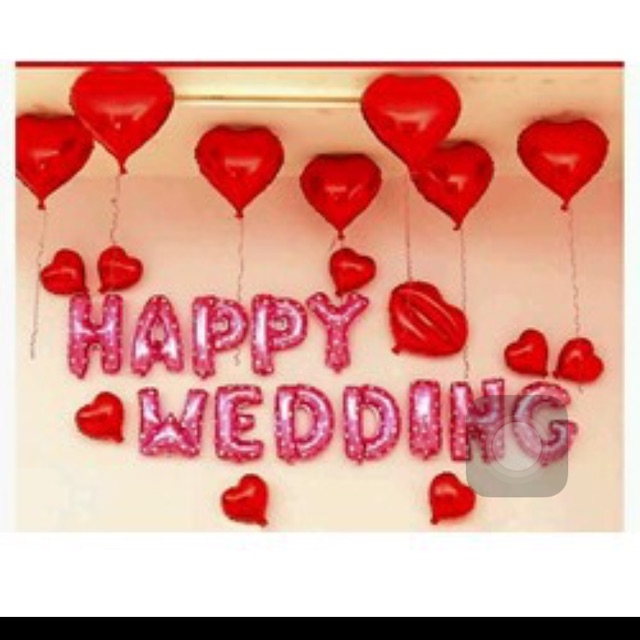 Sét bóng bay chữ Happy wedding trang trí phòng cưới