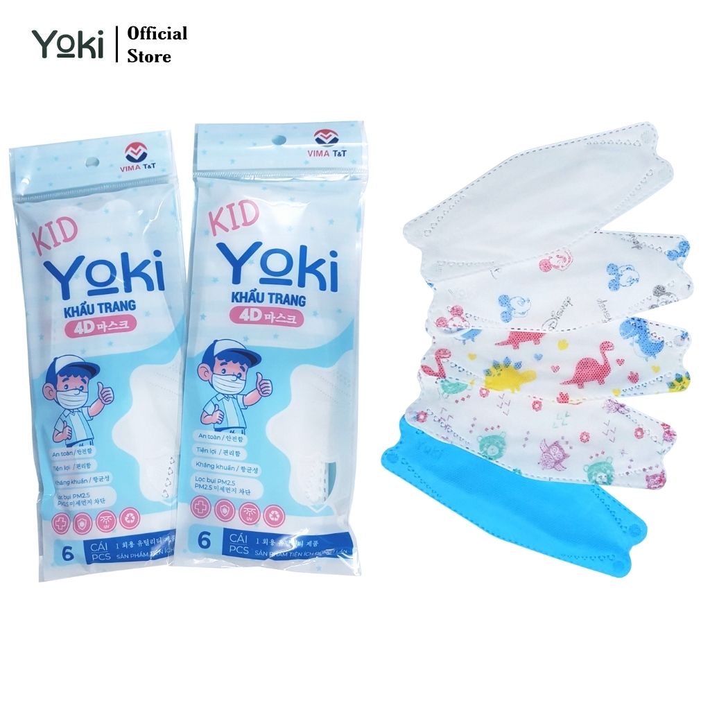 Khẩu trang trẻ em 4d yoki kf94 túi 6 cái 4 lớp kháng khuẩn chống bụi mịn pm2.5