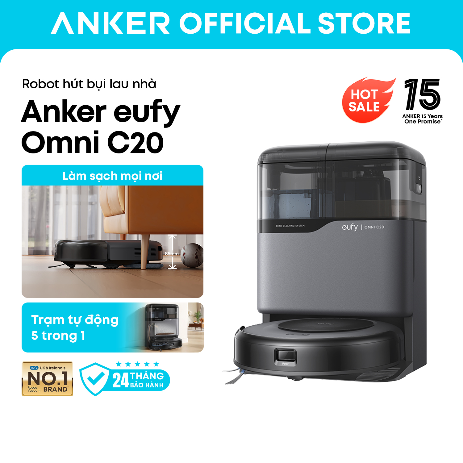 Anker Eufy Omni C20 7,000 Pa Vacuum Cleaning Robot, Omni Station with Self-Emptying Trash, Laundry and Drying Station
