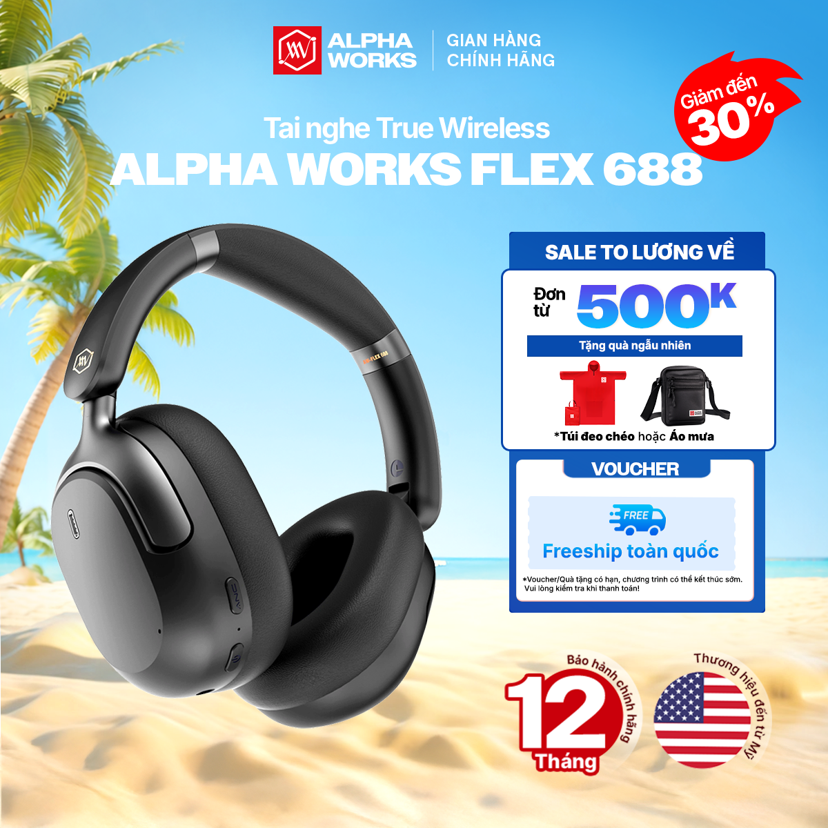 Tai Nghe Không Dây Chống Ồn Alpha Works FLEX 688 - Hàng Chính Hãng
