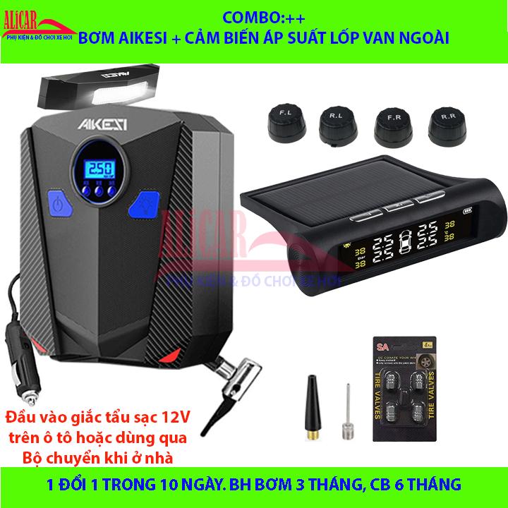 •	COMBO: Bơm lốp ô tô điện tử tự ngắt AIKESI 22mm + Hệ thống Cảm biến áp suất lốp van ngoài TPMS